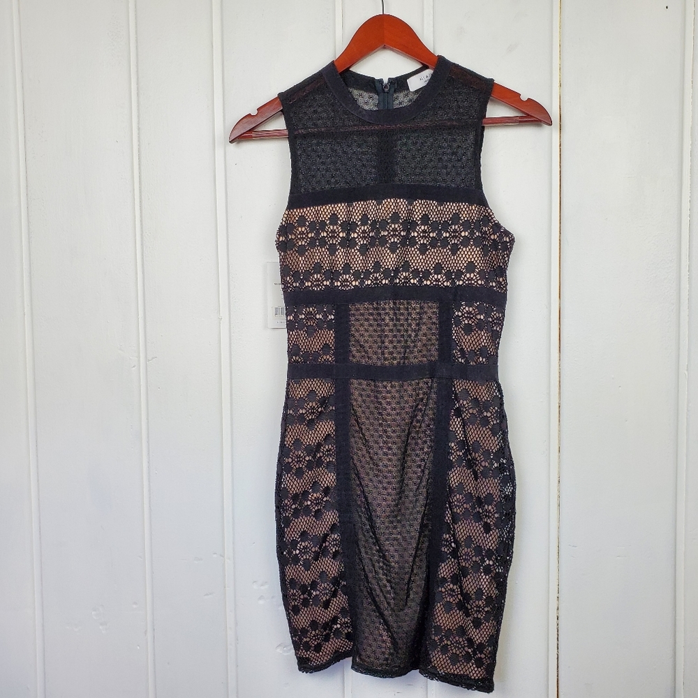 Ali & Jay Los Angeles Hola Mamacita Black Lace Nude Lining Sleeveless Mini Dress